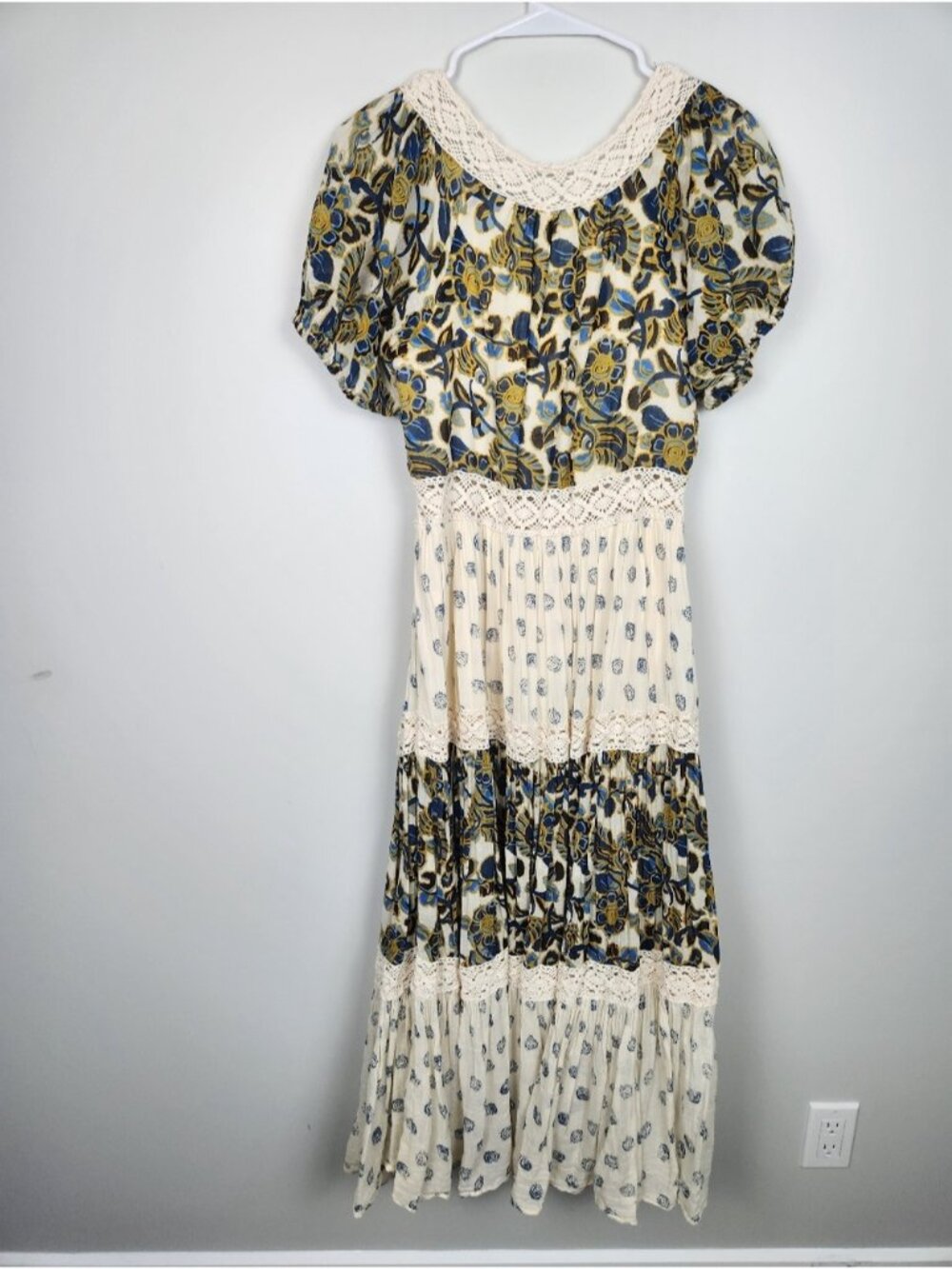 Free People Ivory Tiered Beautiful Boho Sun Chaser Midi Maxi Dress Size M Cotton - Picture 6 of 15